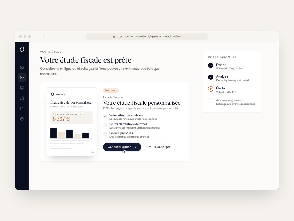 Aperçu de l'application Oresme — L'analyse de votre situation