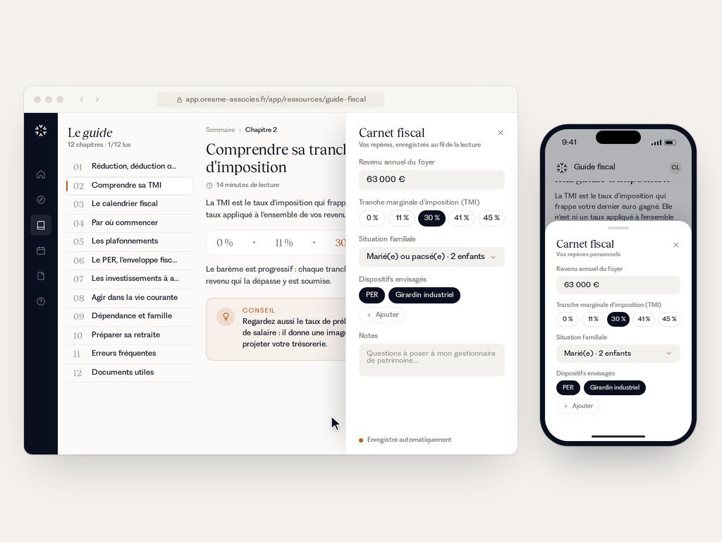 Aperçu de l'application Oresme — Le guide fiscal
